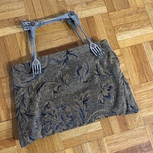 Vintage Tapestry Floral Purse with Antique Fork Handles